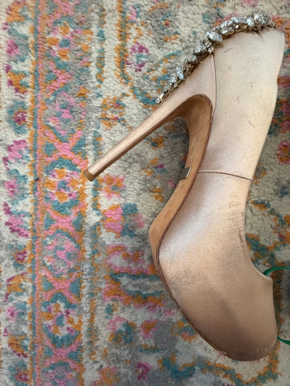 Badgley Mischka Rose Gold Satin Crystal-Embellished Stiletto Pumps